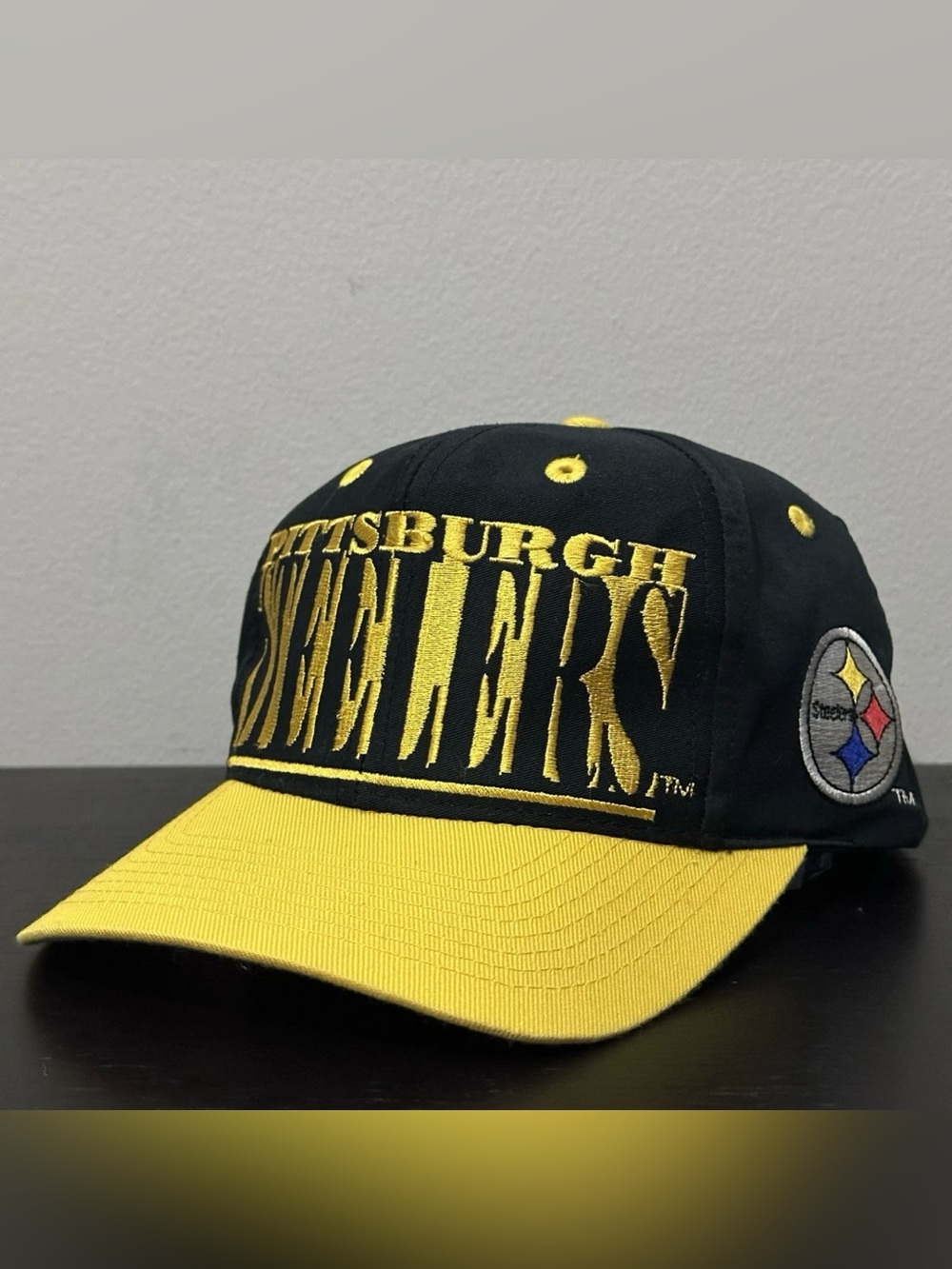 Vintage 90s Logo 7 Pittsburgh Steelers Spellout NFL Snapback Hat Cap OSFA